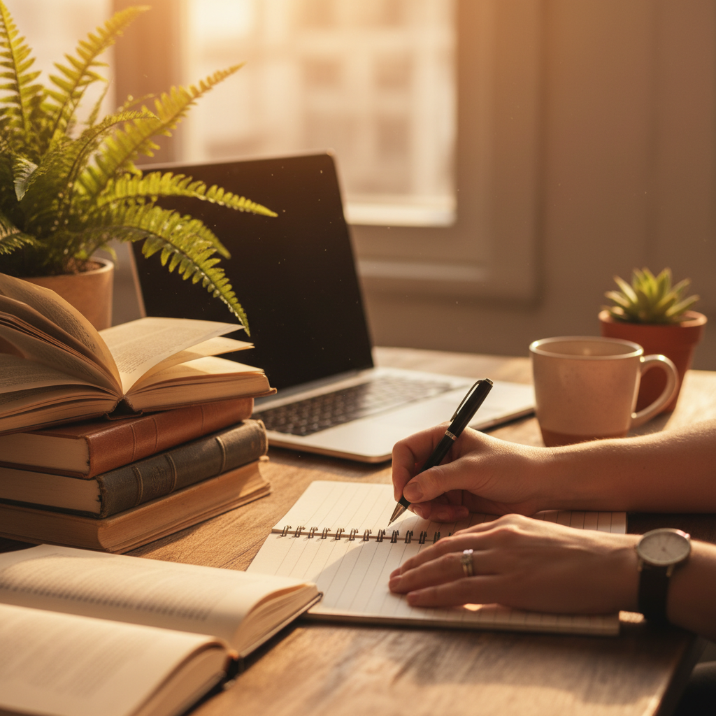 Writer at creative workspace