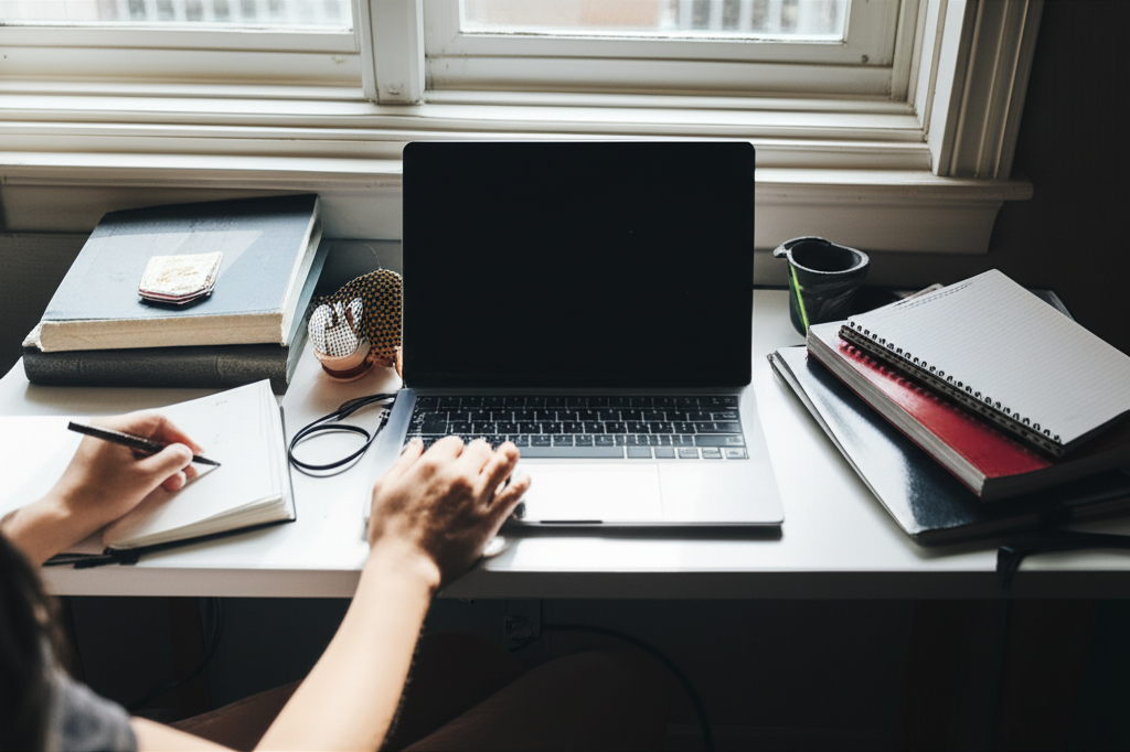 Writer at home office workspace